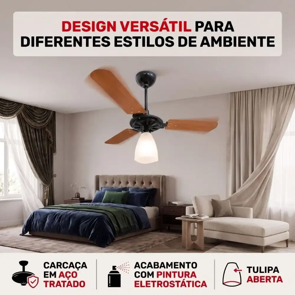 Ventilador de teto aeris 3 pás tulipa aberta casa LYS Branco 110 V — fotografia 11