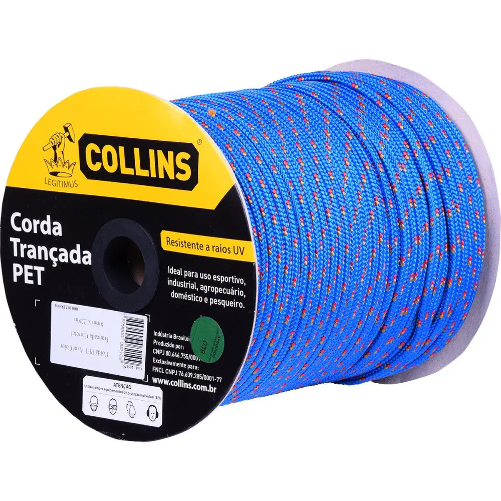 Corda pet trançada azul/colorida 8MM 100% poliéster Collins — fotografia de referência