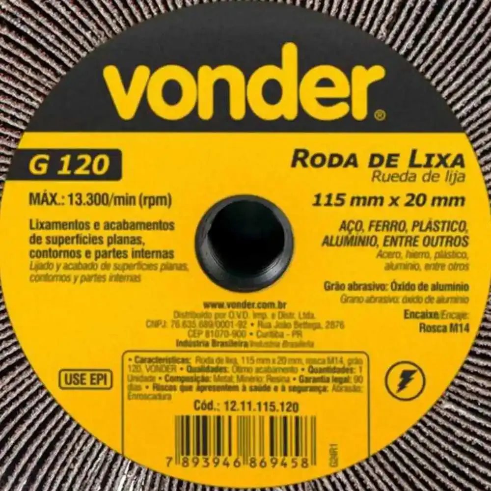 Roda de Lixa 115mm x 20mm M14 Grão 120 VONDER — fotografia 2