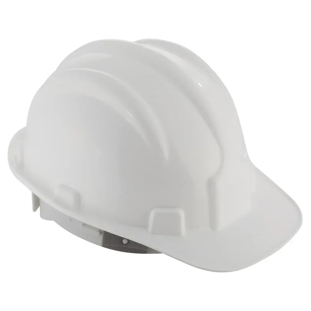 Capacete de segurança com carneira e aba frontal branco Worker — fotografia de referência