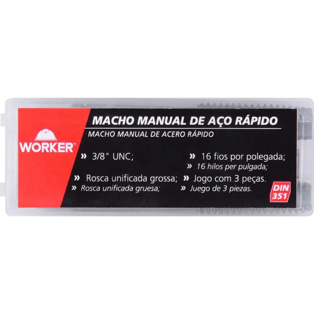 Jogo macho manual DIN351 unc 3/8"X16" 3 peças Worker — fotografia 6