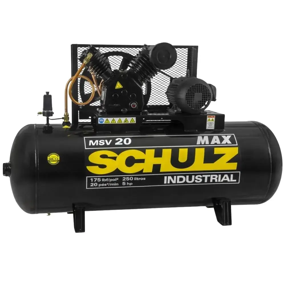 Compressor de ar 20 pés 250 litros 5HP MSV20/250 max trifásico 220/380V Schulz