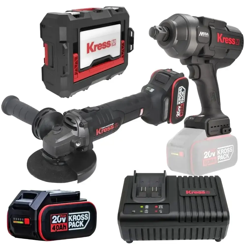 Chave de impacto 3/4 POL esmerilhadeira angular 5 POL com 2 baterias 20V carregador Kress
