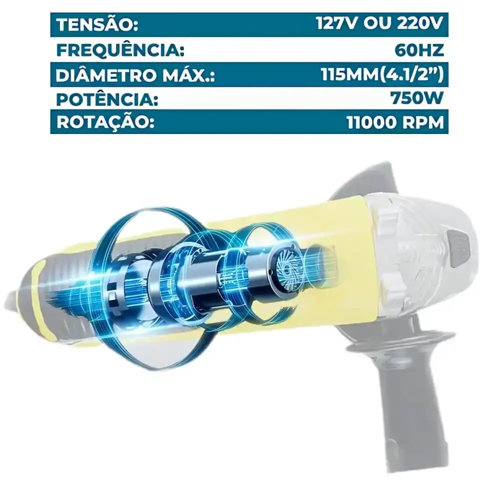 Esmerilhadeira angular 750W 4.1/2 POL MEE-750 Menegotti 110 V — fotografia 4