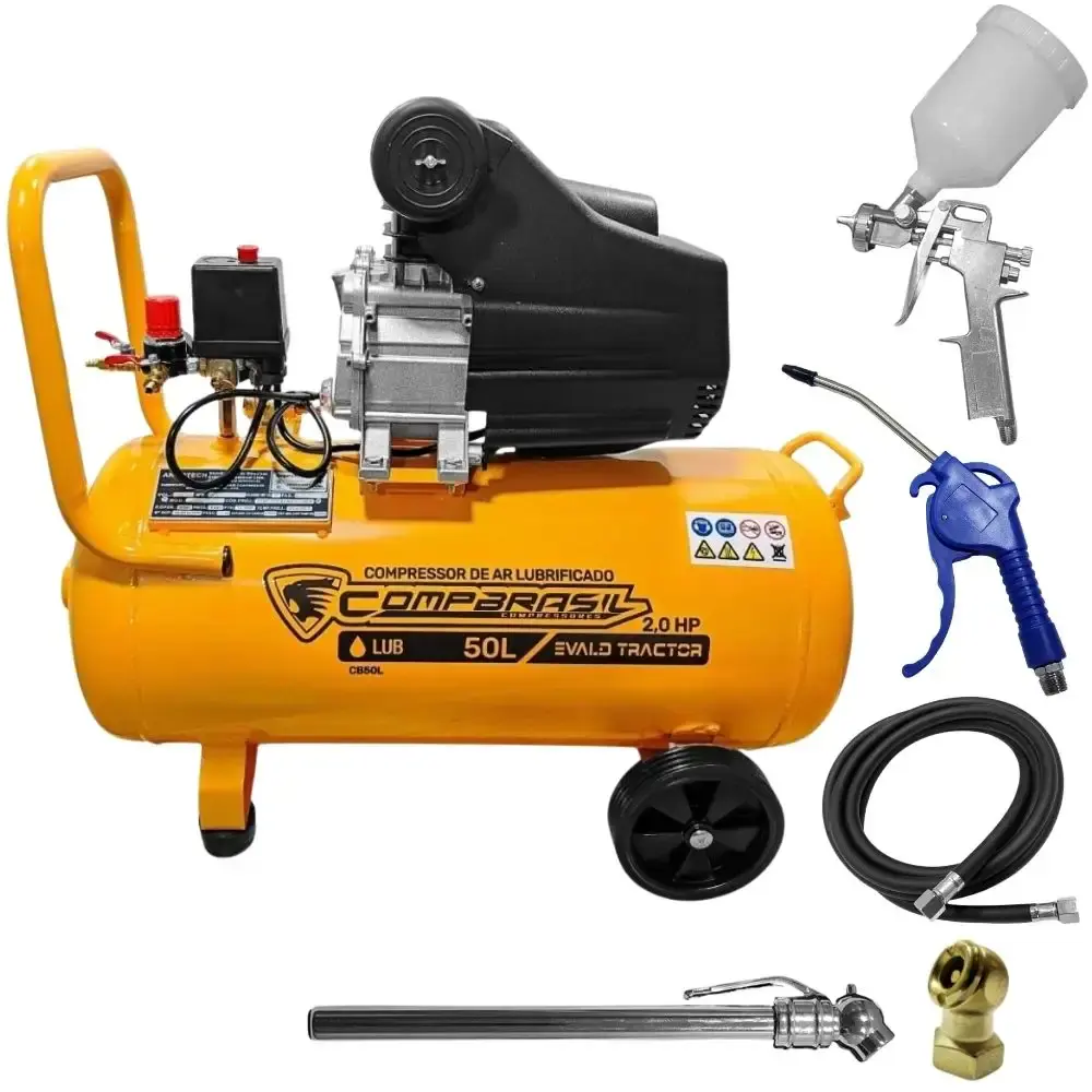Compressor portátil lub 8,6 pés 2HP 50L com kit 5 peças evald tractor Compbrasil 110 V