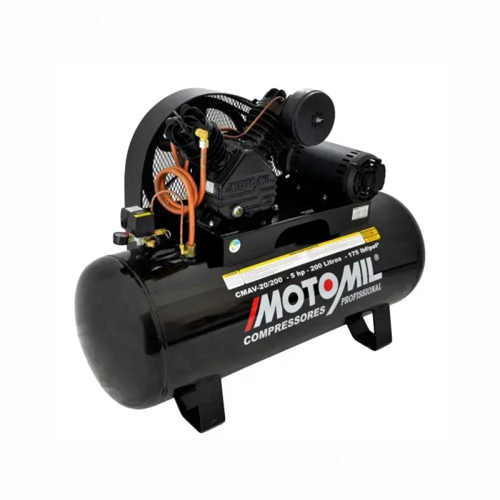 Compressor de ar profissional CMAV-20/200 5HP 200L 220/380V trifásico MotoMil — fotografia 6