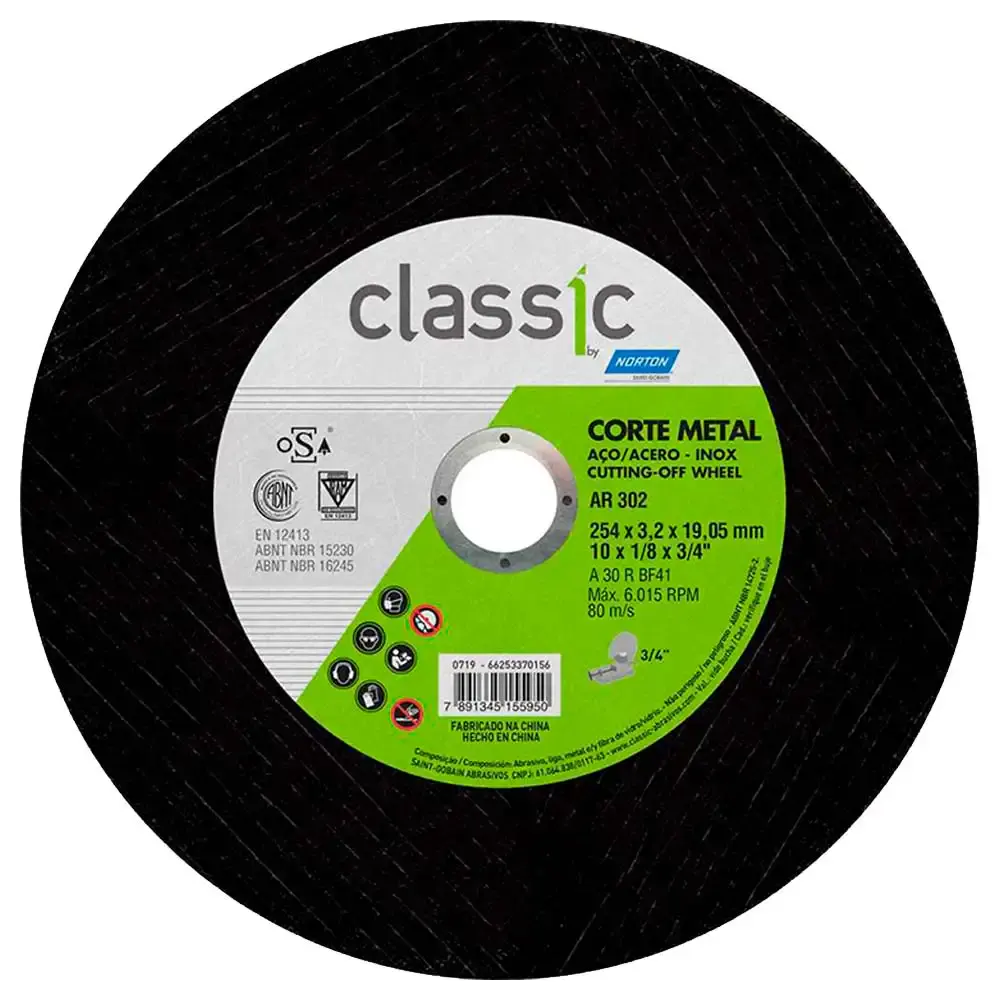 Disco de Corte 10" 2 telas Furo 3/4"maxi Classic 66253370156 NORTON — fotografia de referência