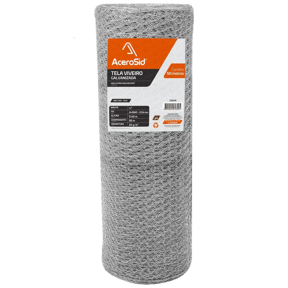 Tela viveiro galvanizada 1/2 fio 24 0,60X50M da Acerosid