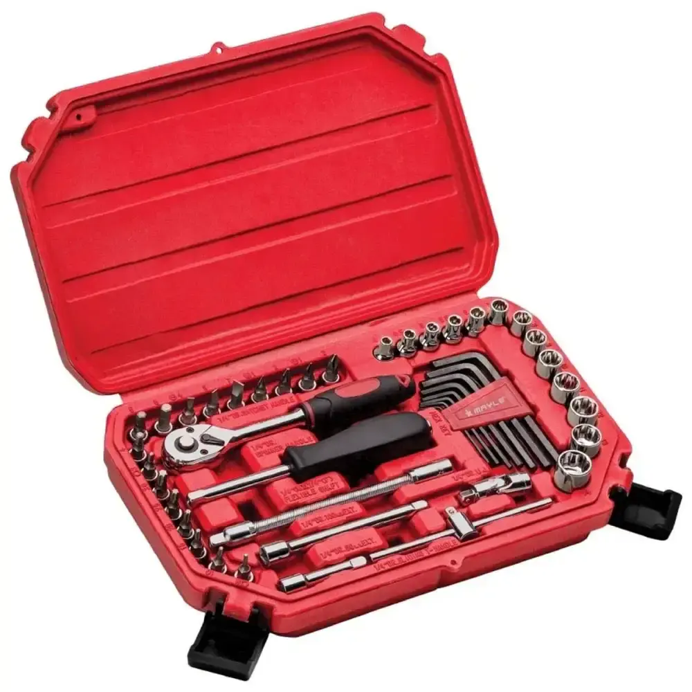 Jogo de soquete sextavado 1/4 POL kit 45 peças CRV 4 a 14 MM 110045 Mayle — fotografia de referência