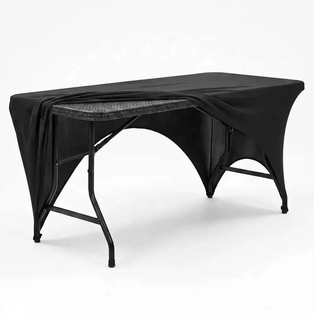 Kit Mesa Dobrável Rattan 180 x 74 x 74 CM Vira Maleta com Toalha Capa Elástica Preta CASA LYS Zelt — fotografia 2