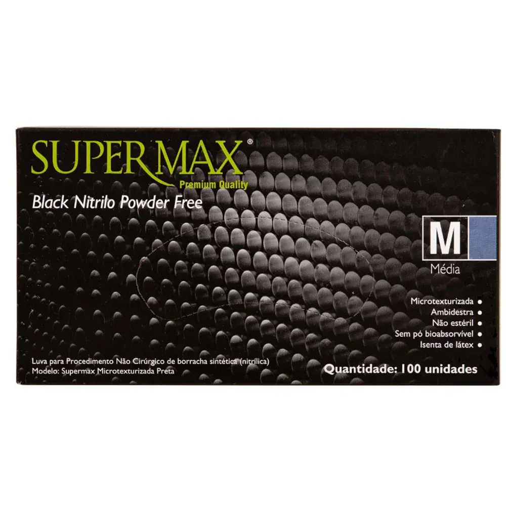 Luva de procedimento nitrílica preta 100 peç m Supermax — fotografia 3