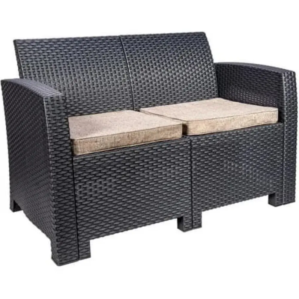 Conjunto mesa e sofá de rattan com 2 poltronas chumbo Aquaplas — fotografia 6