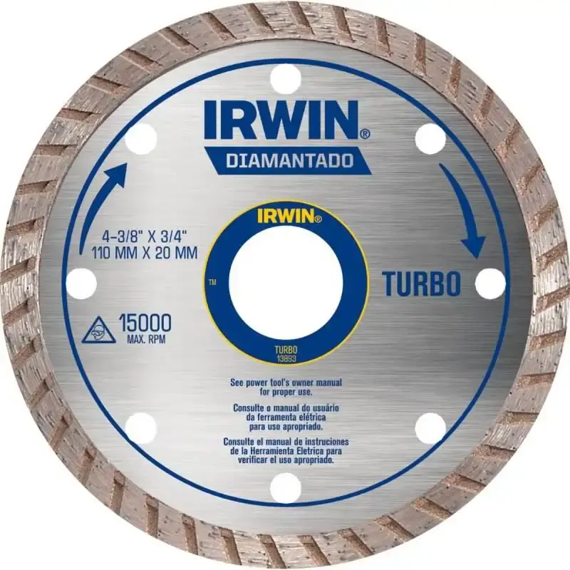 Disco de Corte Diamantado 4.3/8 POL Turbo 110 x 20 MM 13893 IRWIN — fotografia de referência