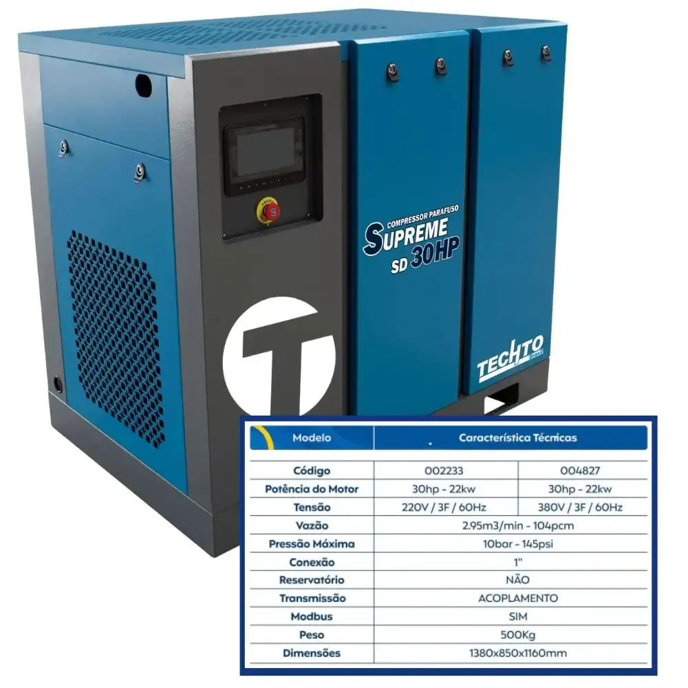 Compressor de parafuso supreme SC30 30HP 10BAR 220V techto — fotografia 5
