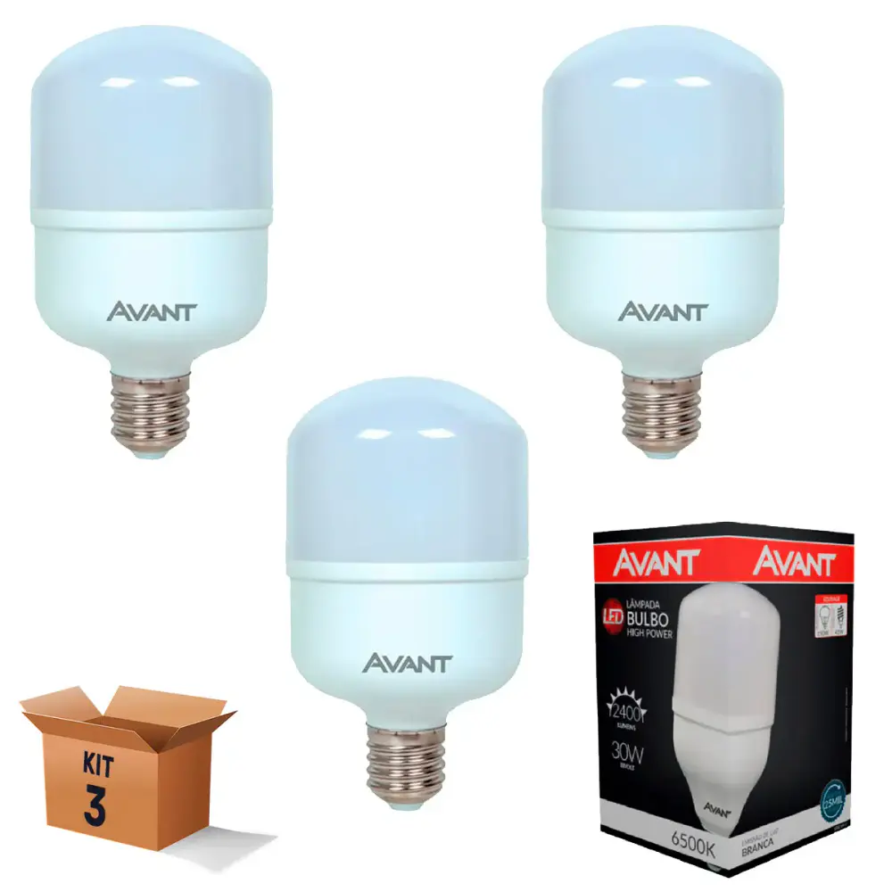 Kit 3 lâmpadas led bulbo 30W 6500K alta potência Avant — fotografia de referência