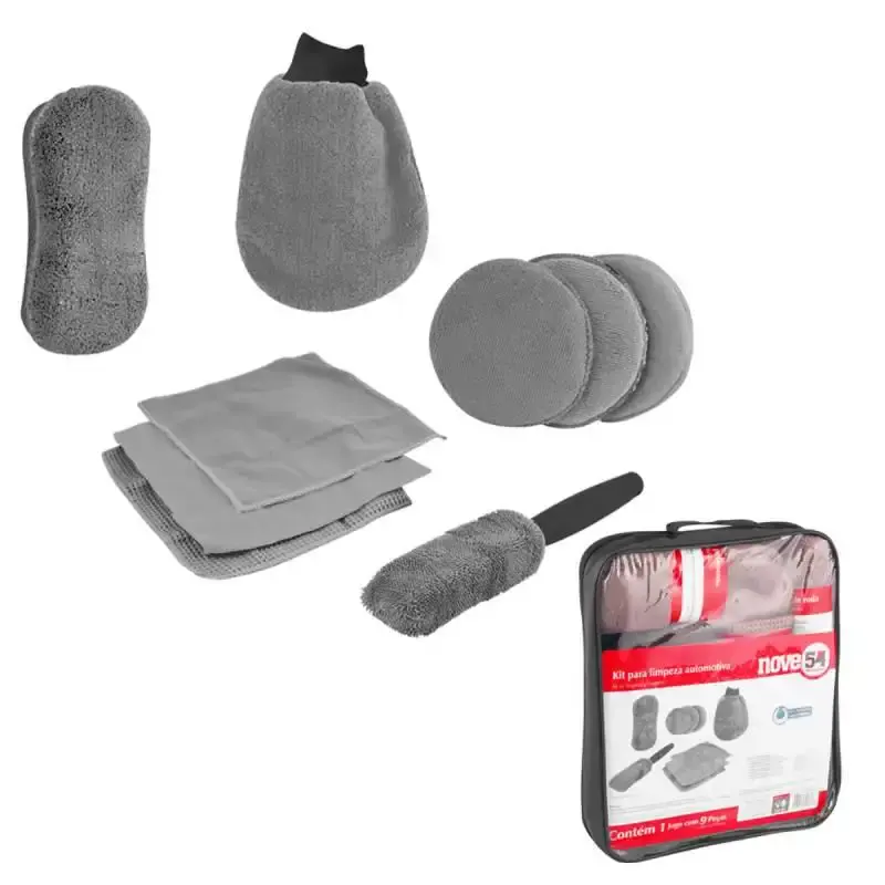 Kit para limpeza automotiva com 9 peças Nove54 — fotografia de referência