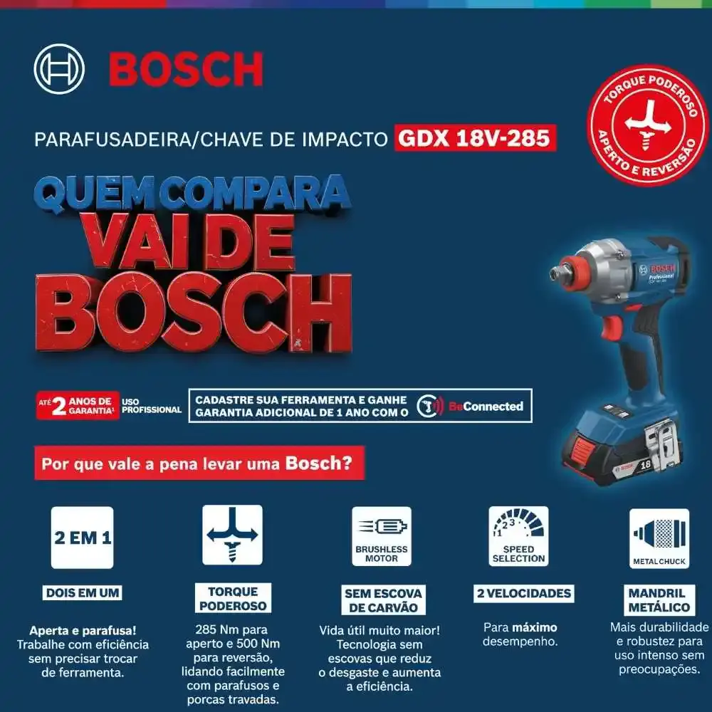 Chave de impacto a bateria 18V 1/2 POL 285 nm GDX 18V-285 Bosch — fotografia 10