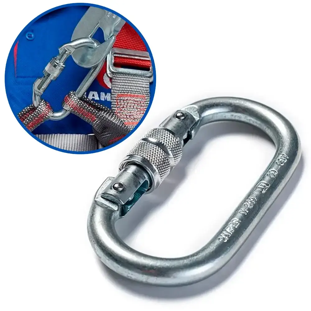 Mosquetão de aço 23 KN 2.300KG oval com fechamento em rosca 5101 800424 camper — fotografia de referência