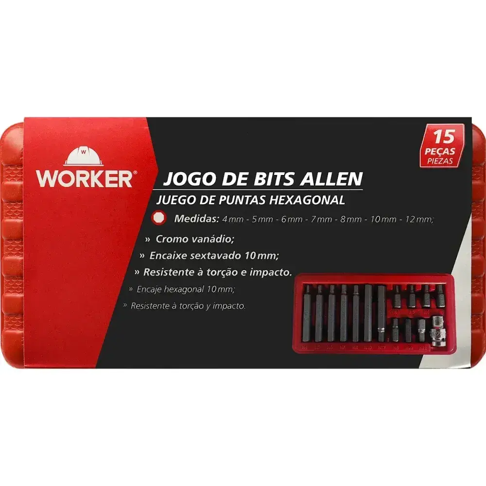 Jogo de bits allen sextavado 10MM com 15 peç Worker — fotografia 12