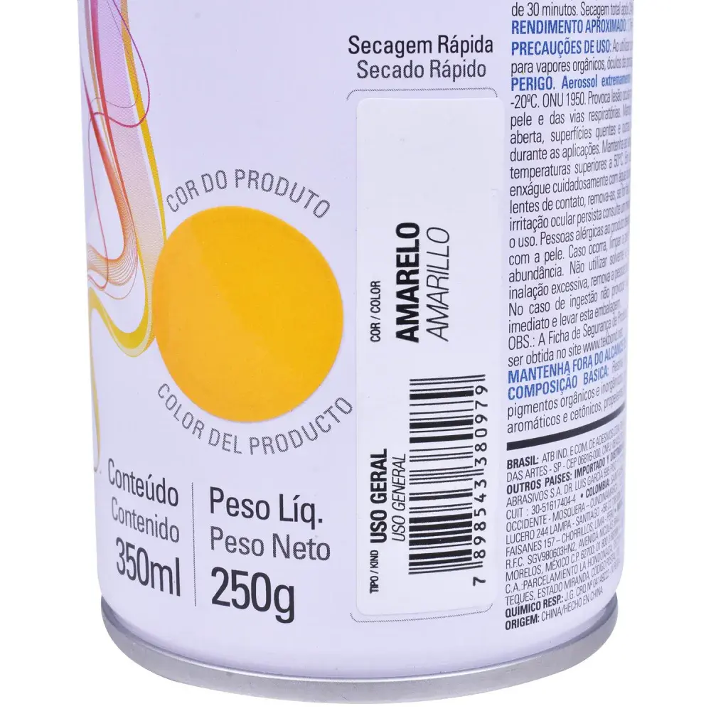 Tinta spray uso geral amarelo 350ML Tekbond — fotografia 4