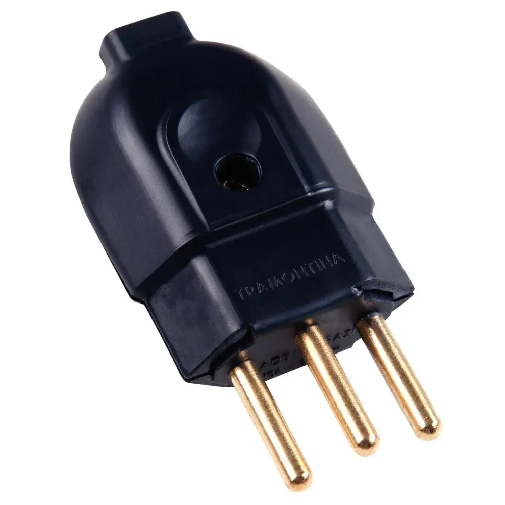Plugue macho 2P+T 20A 250V preto Tramontina — fotografia de referência