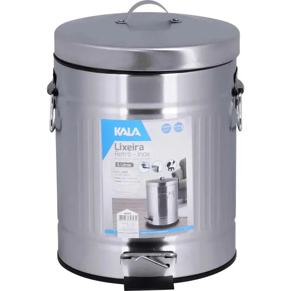 Lixeira retrô em inox com balde removível 5L Kala — fotografia 8