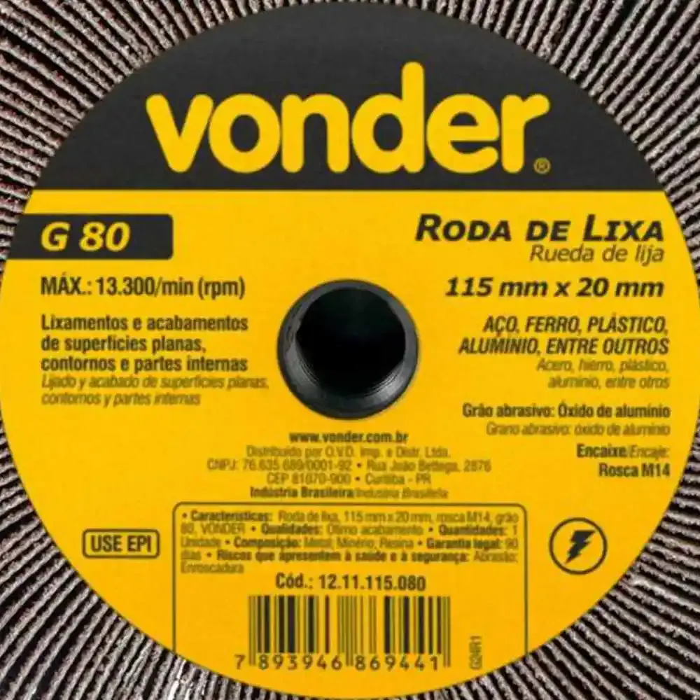 Roda de Lixa 115mm x 20mm M14 Grão 80 VONDER — fotografia 2