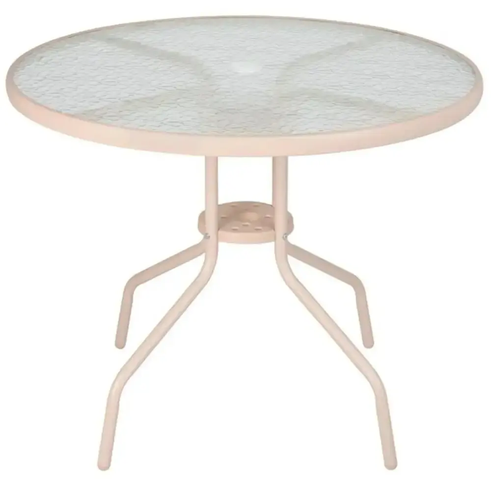 Conjunto de mesa e cadeira e guarda sol para jardim em aço bege malibu Mor — fotografia 5
