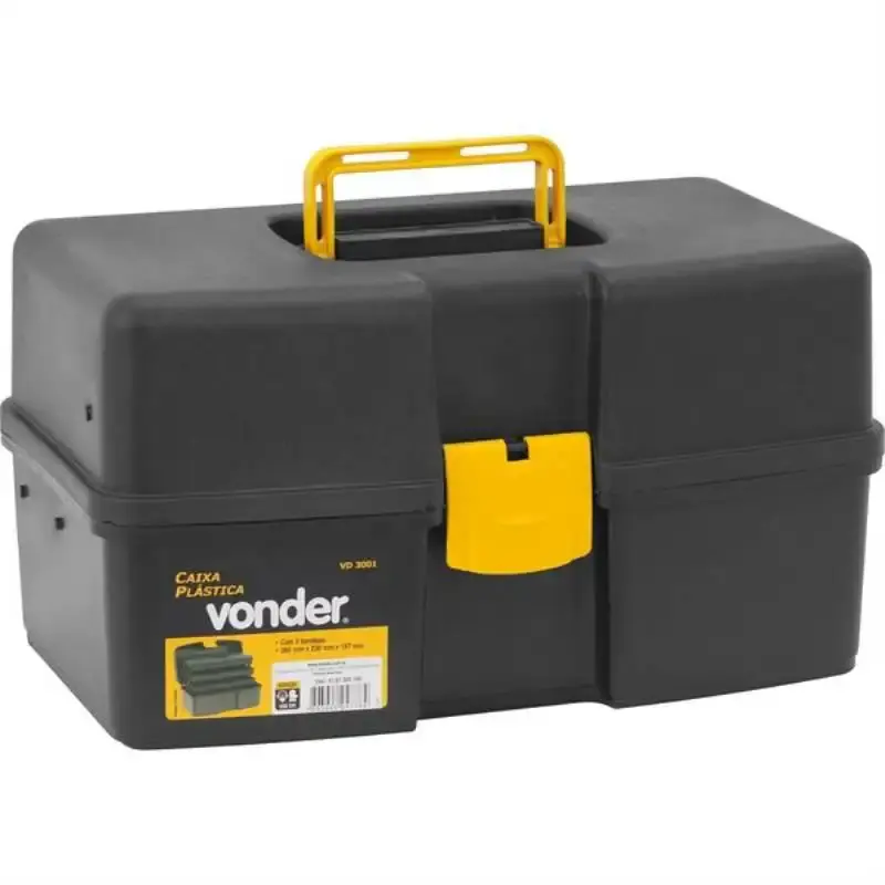 Caixa Plástica 14.5 POL para Ferramentas 3 Bandejas 37 x 22 x 20 CM VD 3001 VONDER — fotografia de referência