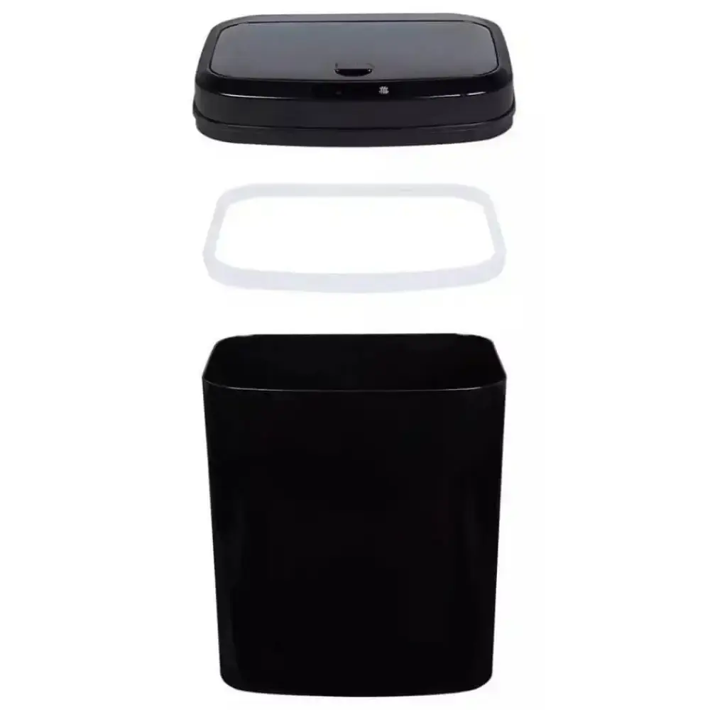 Lixeira automática preta 16 litros USB Kala com suporte para papel higiênico 3 rolos branco evald — fotografia 5