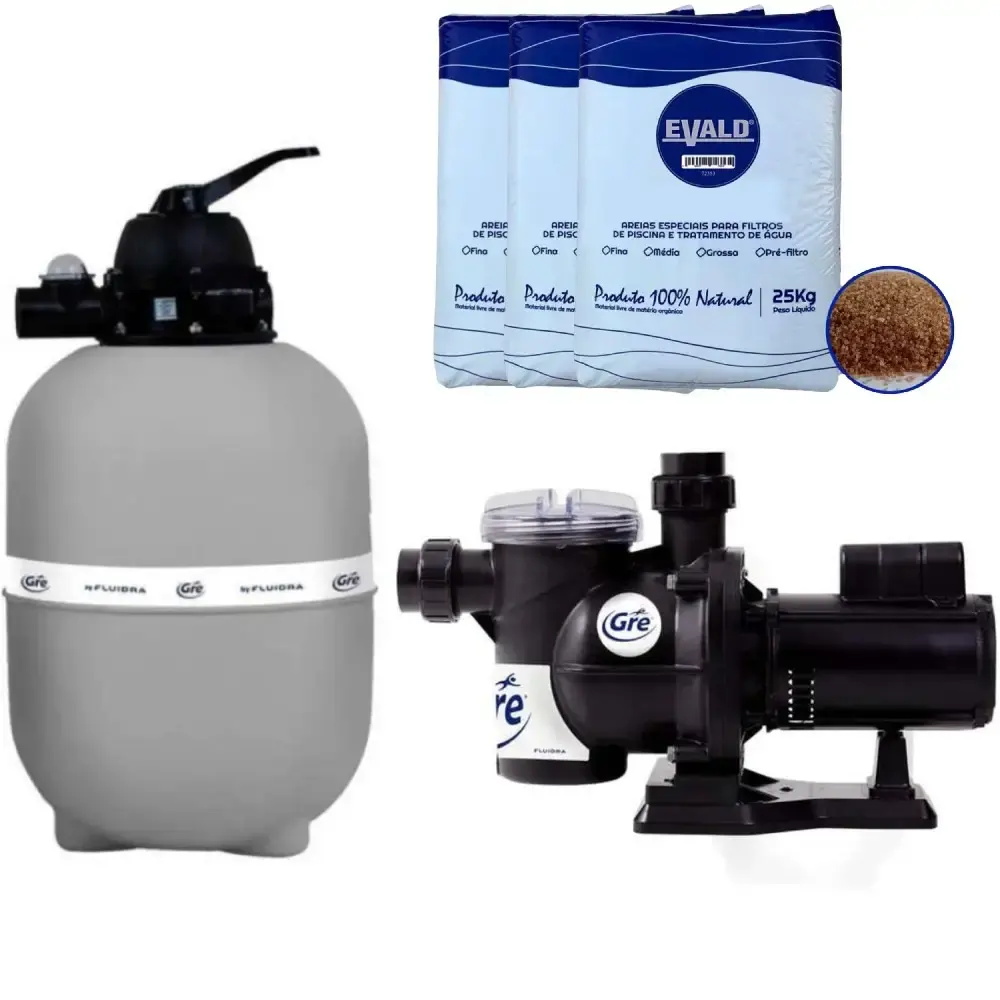 Filtro Piscina GRE 400 com Bomba 1,3 CV FLUIDRA e 75 kg Areia — fotografia de referência