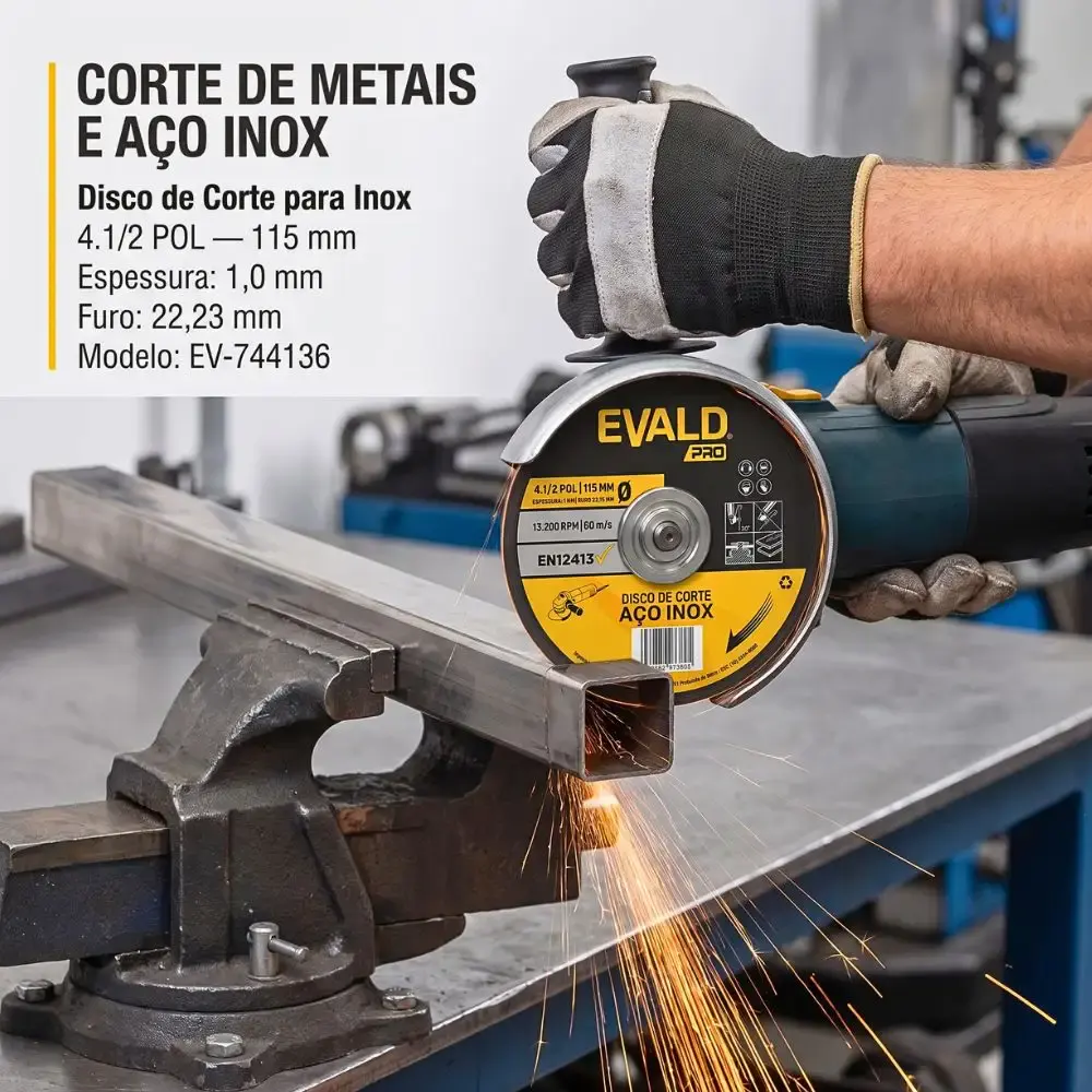 Disco de Corte 100 Unidades Inox 4.1/2 POL x 1,0 MM 13.200 RPM EVALD PRO — fotografia 3