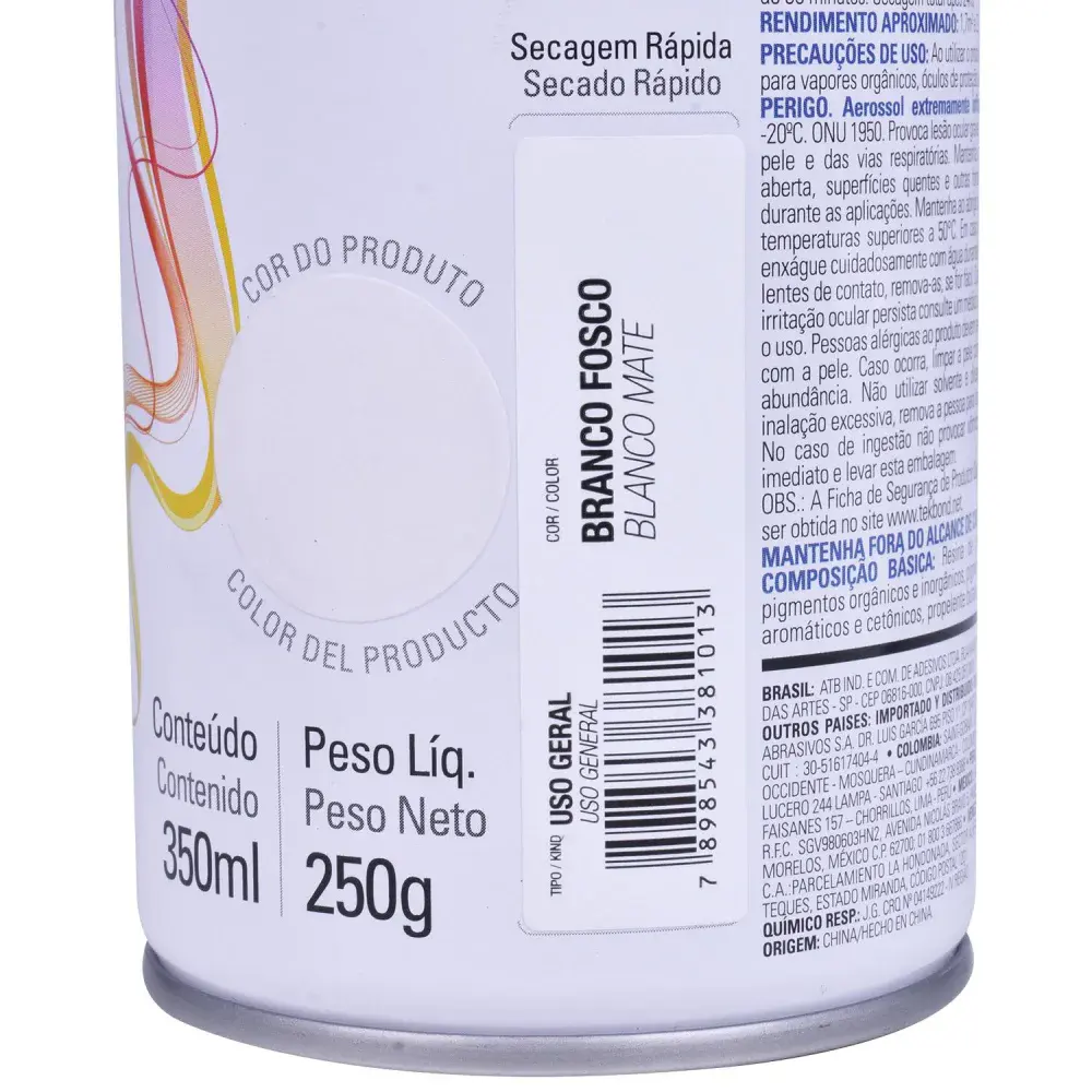 Tinta spray uso geral branco fosco 350ML Tekbond — fotografia 4