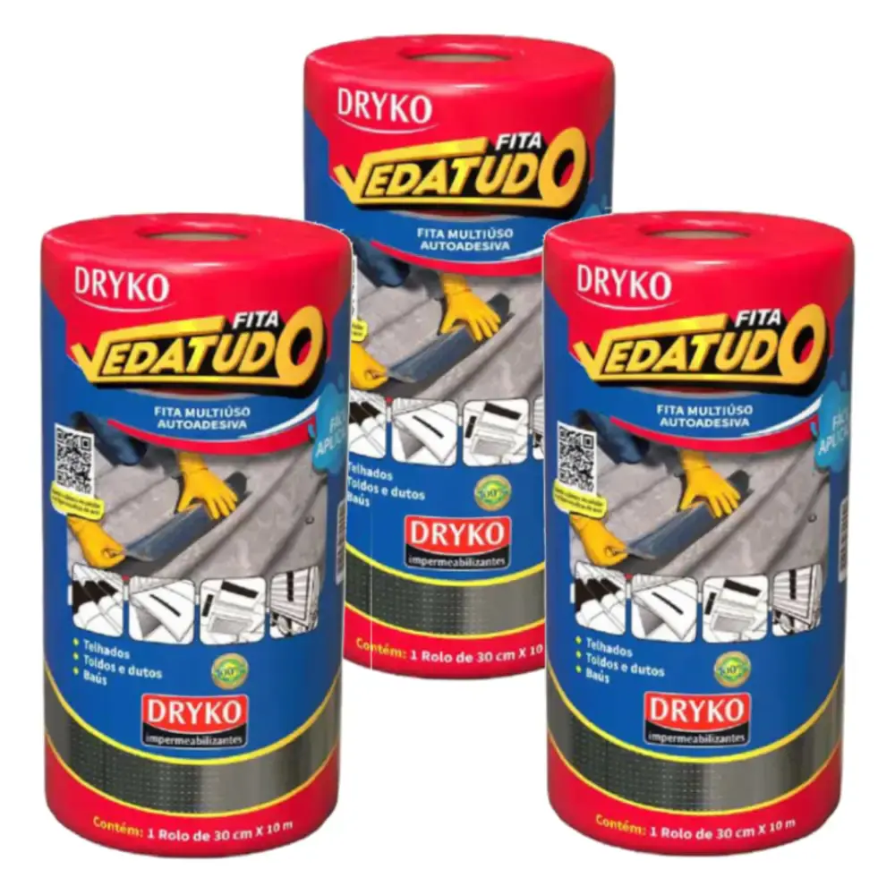 Fita Autoadesiva Asfáltica Vedatudo 10 Metros x 30 cm 3 Unidades 80912 DRYKO — fotografia de referência