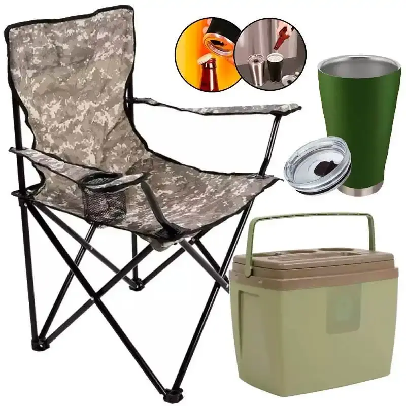 Cadeira Araguaia Camping c/ Porta Copo BEL + Copo Térmico 700ml + Caixa Térmica 18L — fotografia de referência