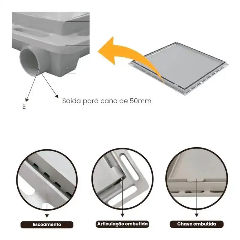 Tampão 90 x 90 CM Rebaixado Articulado Grelha Invisível p/ Casa Máquinas Piscinas 371903 Cinza GDA — fotografia 5