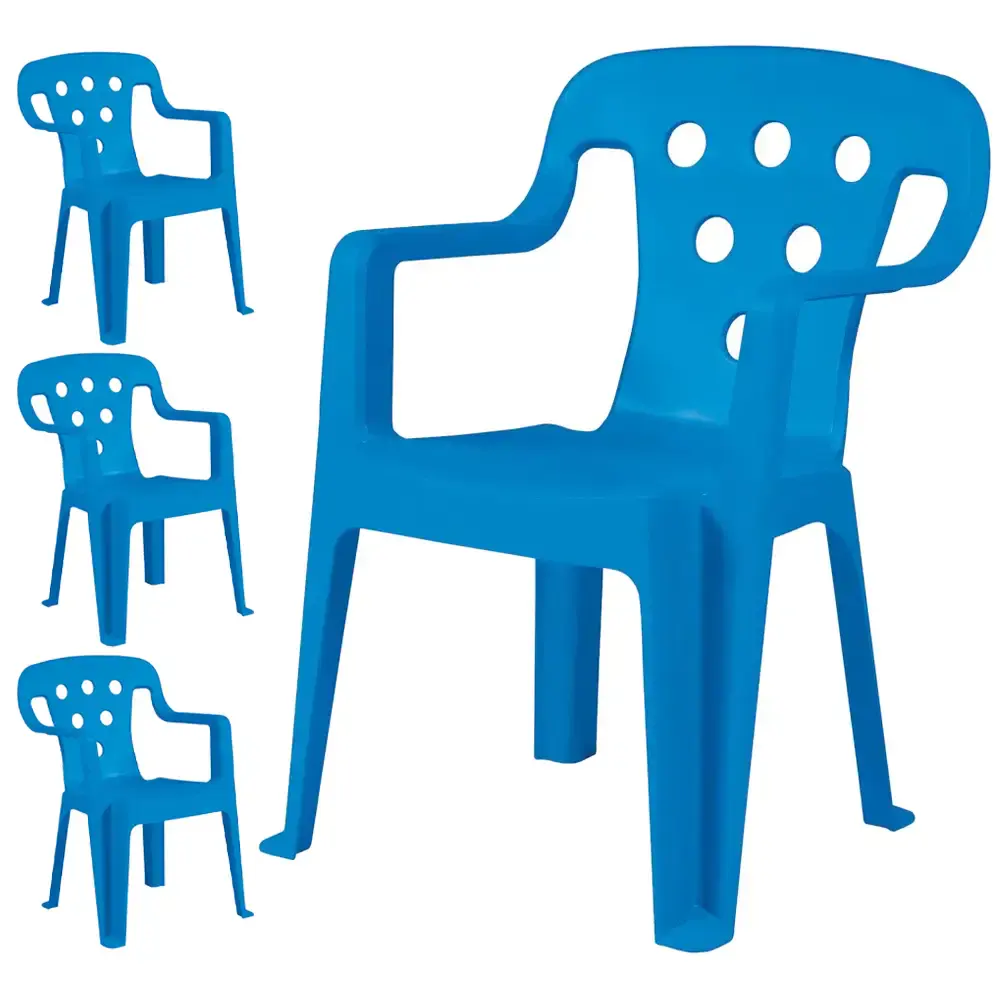 Cadeira plástica tipo poltrona kids azul com 4 unidades Mor