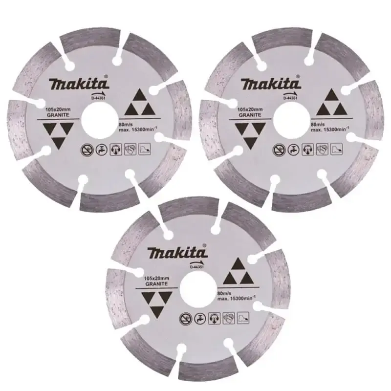 Disco de corte diamantado 4.1/8 POL 105 MM para granito D-44351 com 3 unidades Makita — fotografia de referência