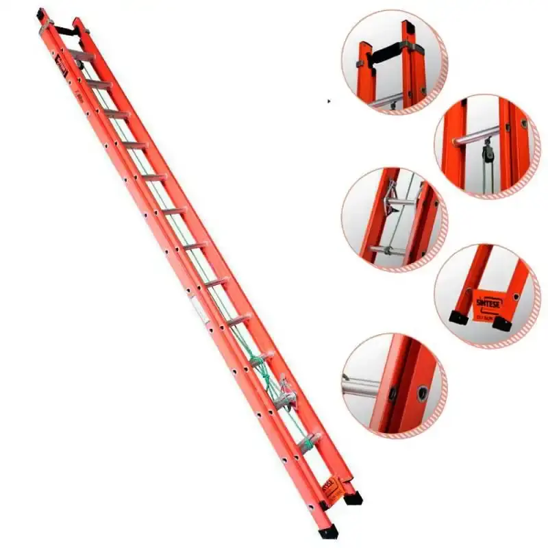 Escada de Fibra de Vidro 26 Degraus Extensível 4.8 x 8.1 Metros EAFD-26 SÍNTESE
