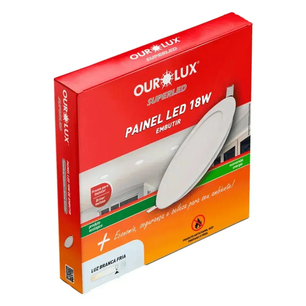 Painel led de embutir 18W biv 6400K 206MM redondo Ourolux — fotografia 4