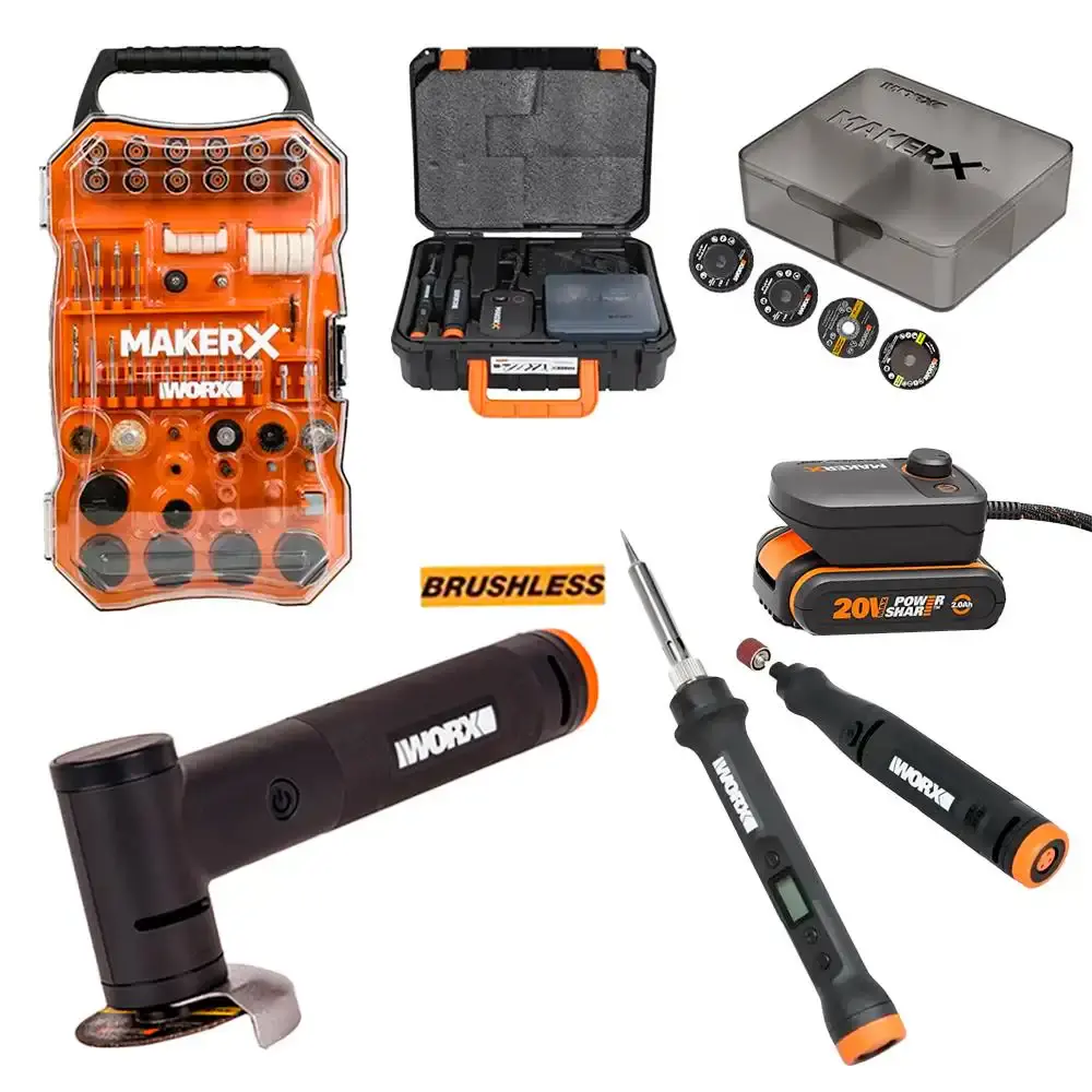 Micro retífica com 222 acessórios + mini esmerilhadeira e ferro de solda Worx