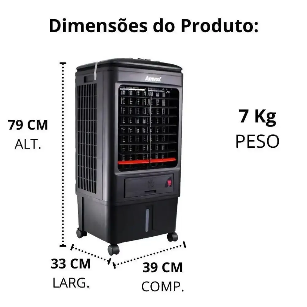 Climatizador de ar 3 velocidades 90 litros 190/230W ACL preto Amvox 110 V — fotografia 10