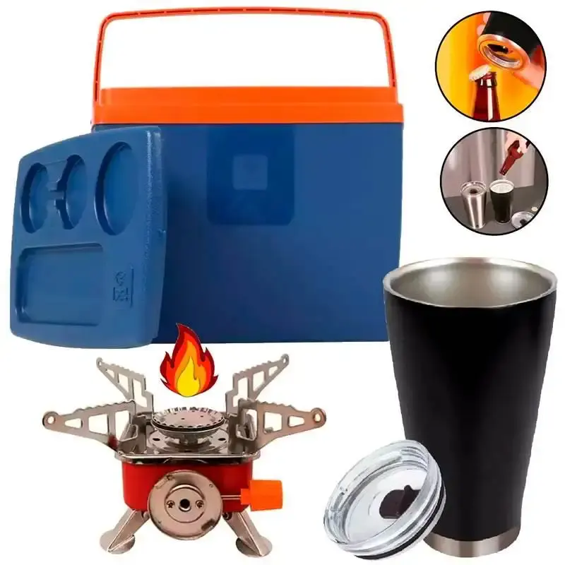 Copo Térmico de Cerveja Preto 700 ML Conserva até 26h MOR com Mini Fogareiro e Caixa Térmica 18L BEL — fotografia de referência