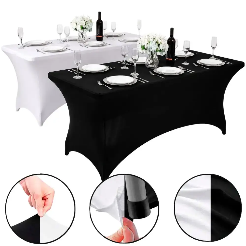 Toalha capa de mesa retangular elástica premium elastano 180 CM casa LYS Branco — fotografia de referência