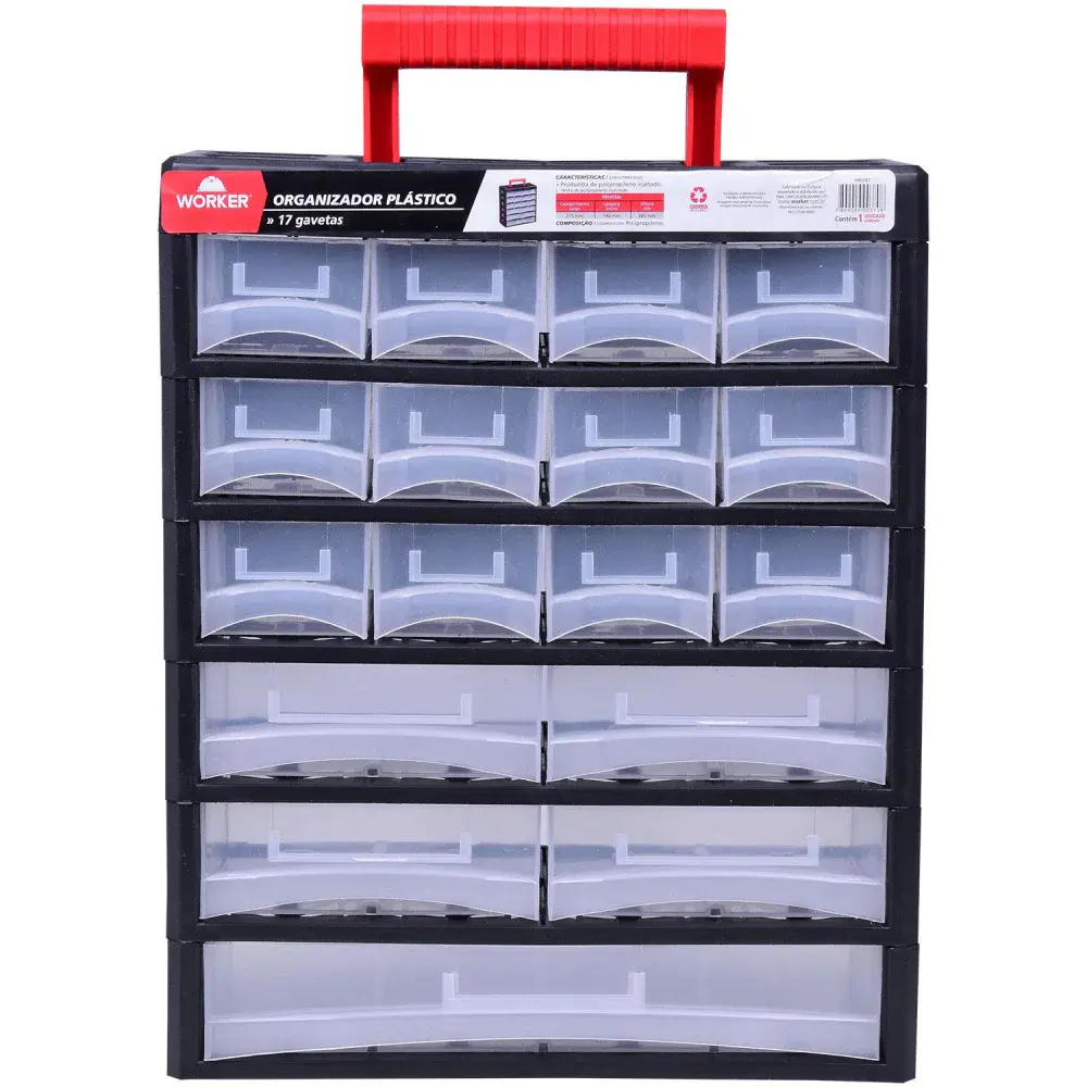 Organizador plástico 17 gavetas 31,5X14X38,5CM Worker — fotografia 3
