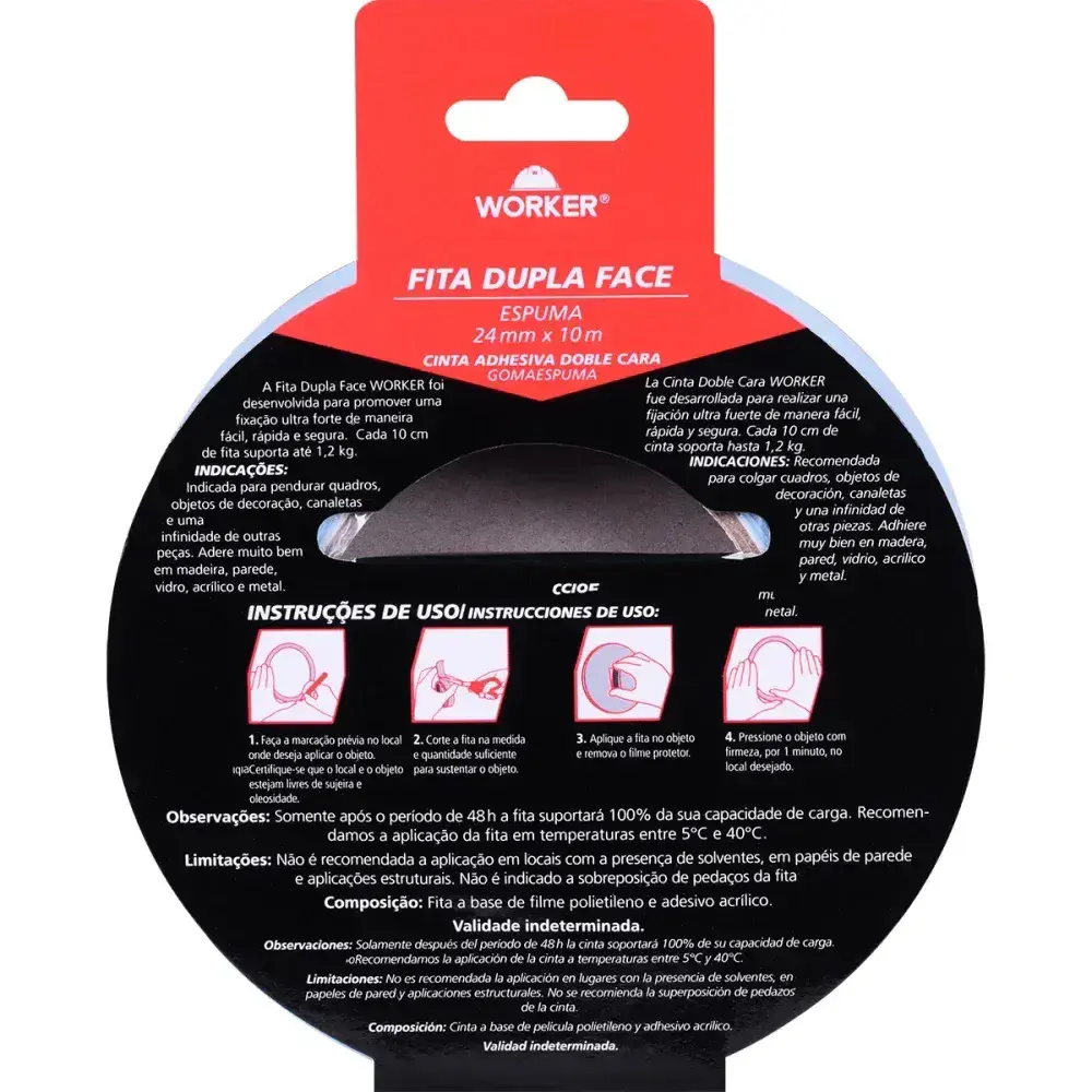 Fita dupla face espuma uso externo e interno 24MM x 10M Worker — fotografia 4