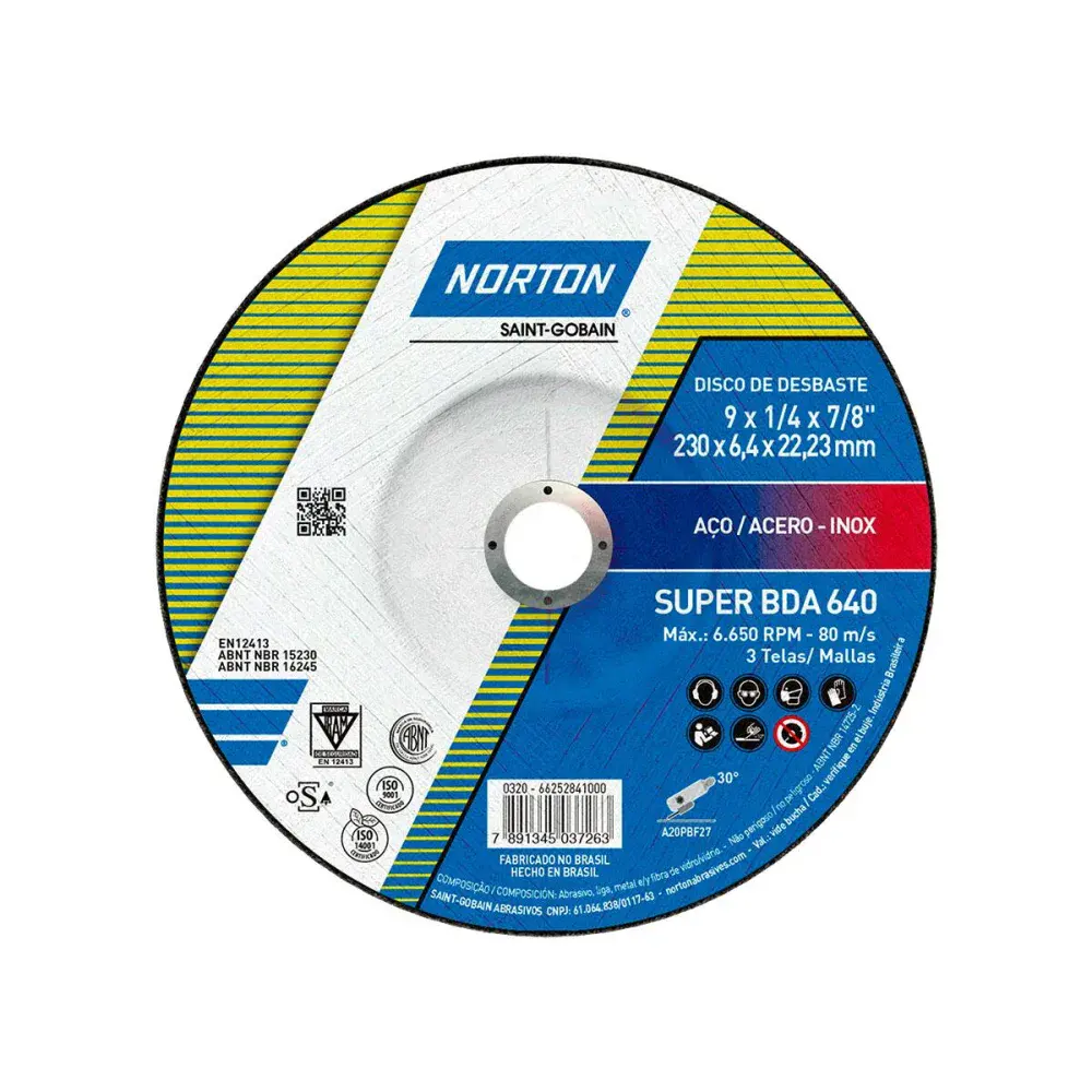 Disco de desbaste super aço bda 640 230X6,4X22,23MM Norton — fotografia de referência