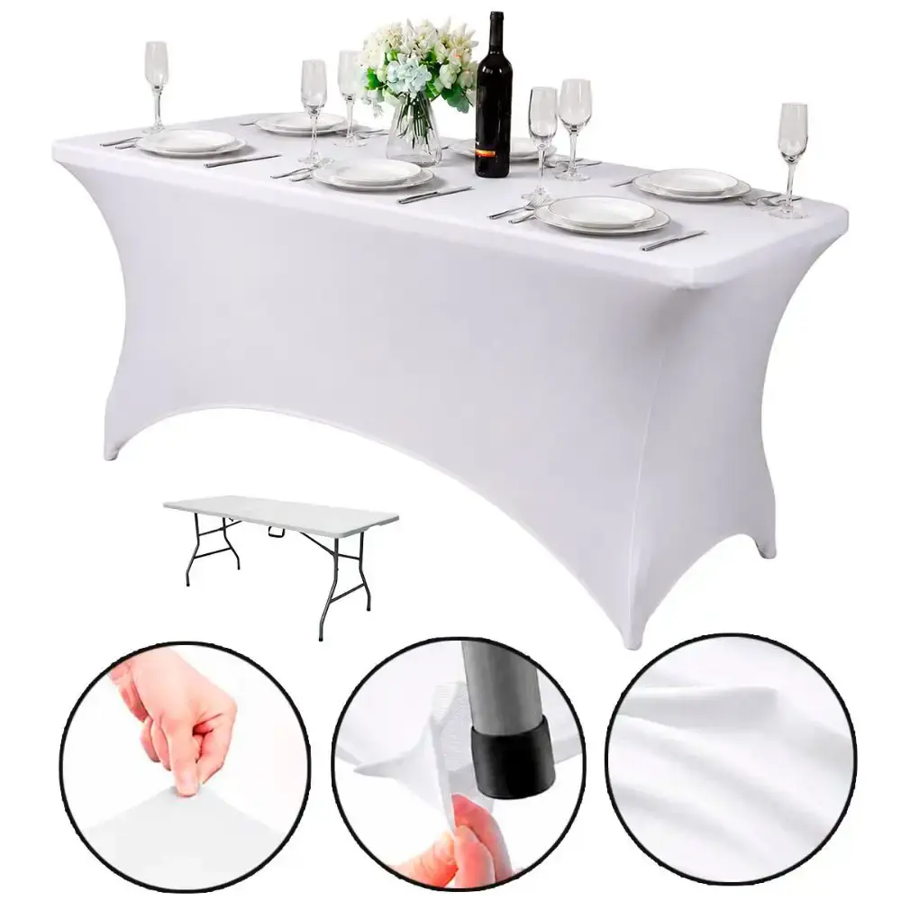 Toalha capa de mesa retangular elástica premium elastano 180 CM casa LYS Branco — fotografia 8