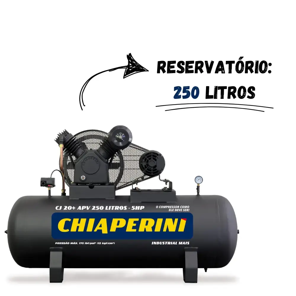 Compressor de ar 20 pés 5 HP 250 litros 175 libras trifásico CJ 20+ APV Chiaperini — fotografia 5
