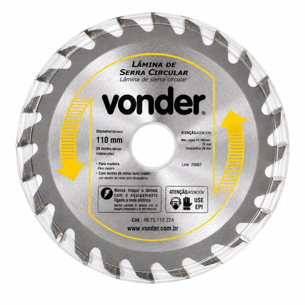 Lamina serra circular 110MM 24D - Vonder — fotografia de referência